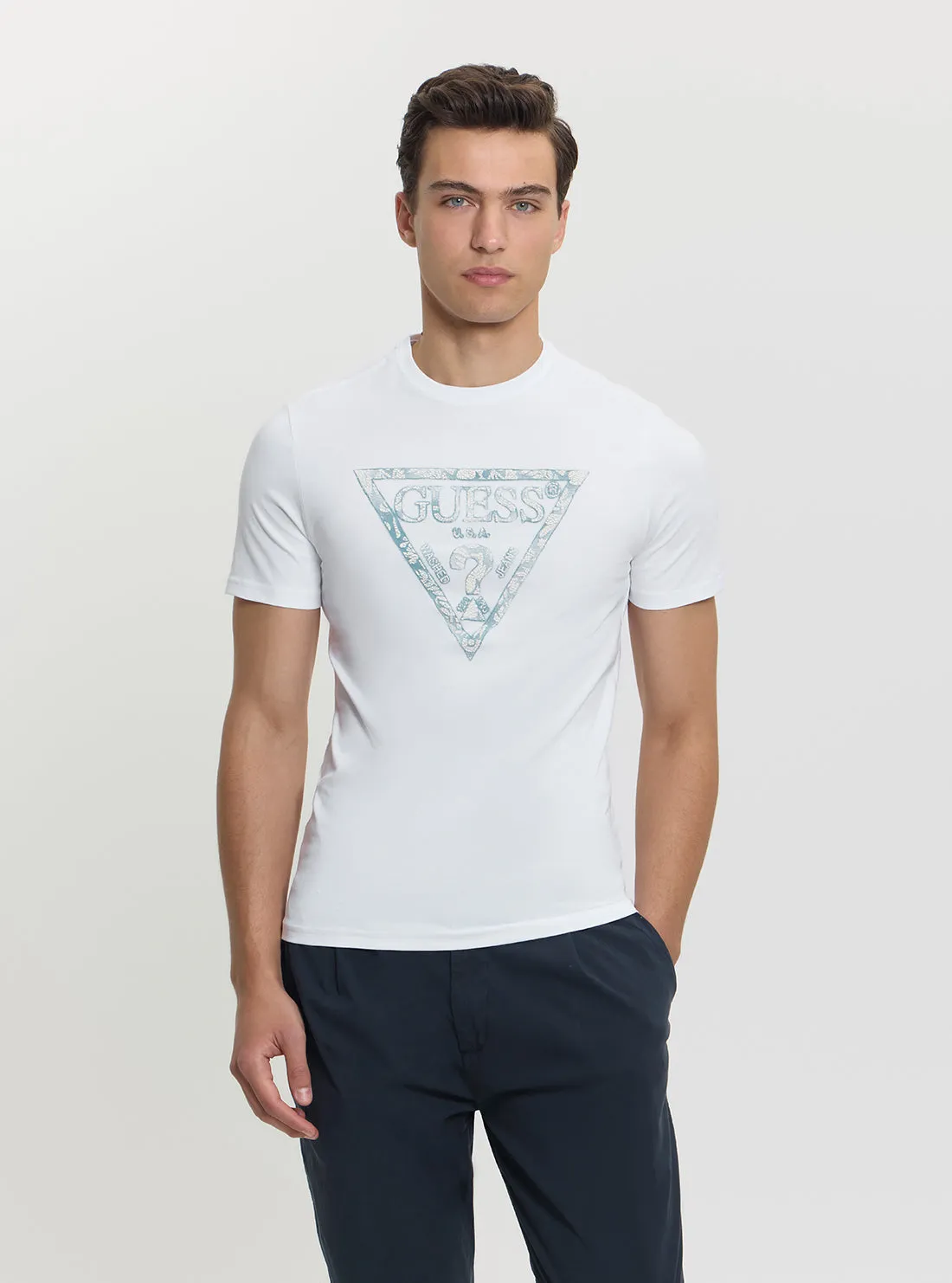 White Logo Triangle T-Shirt Layering Essential Timeless and Chic