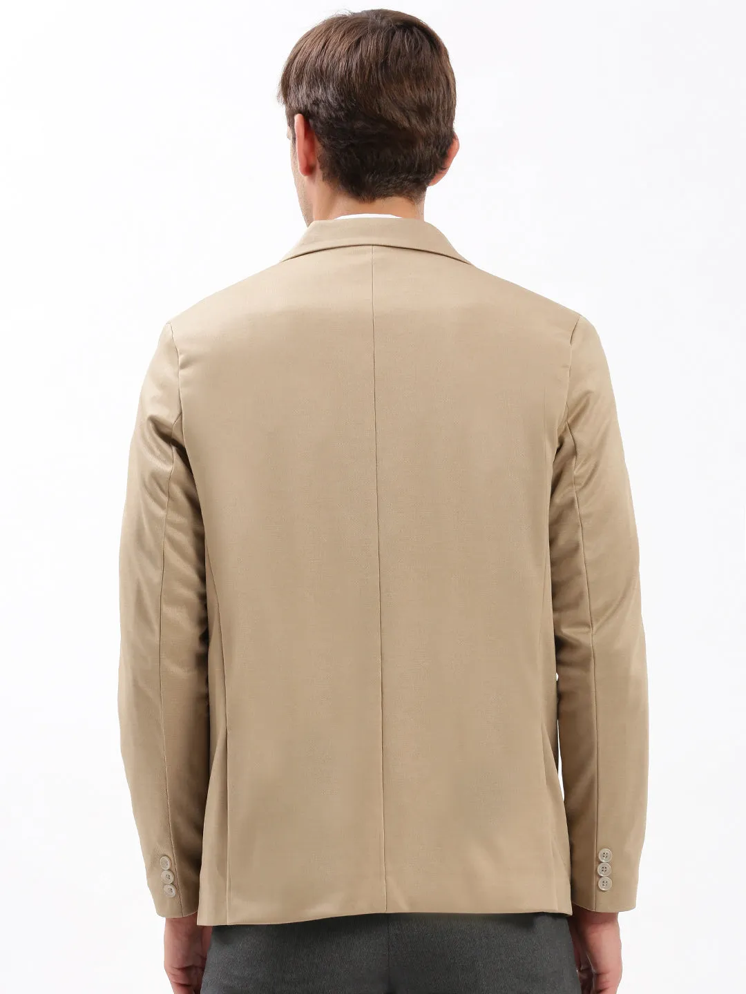 Hooded Versatile Design Men's Beige Notched Lapel Collar Slim-Fit Single Breasted Blazer
