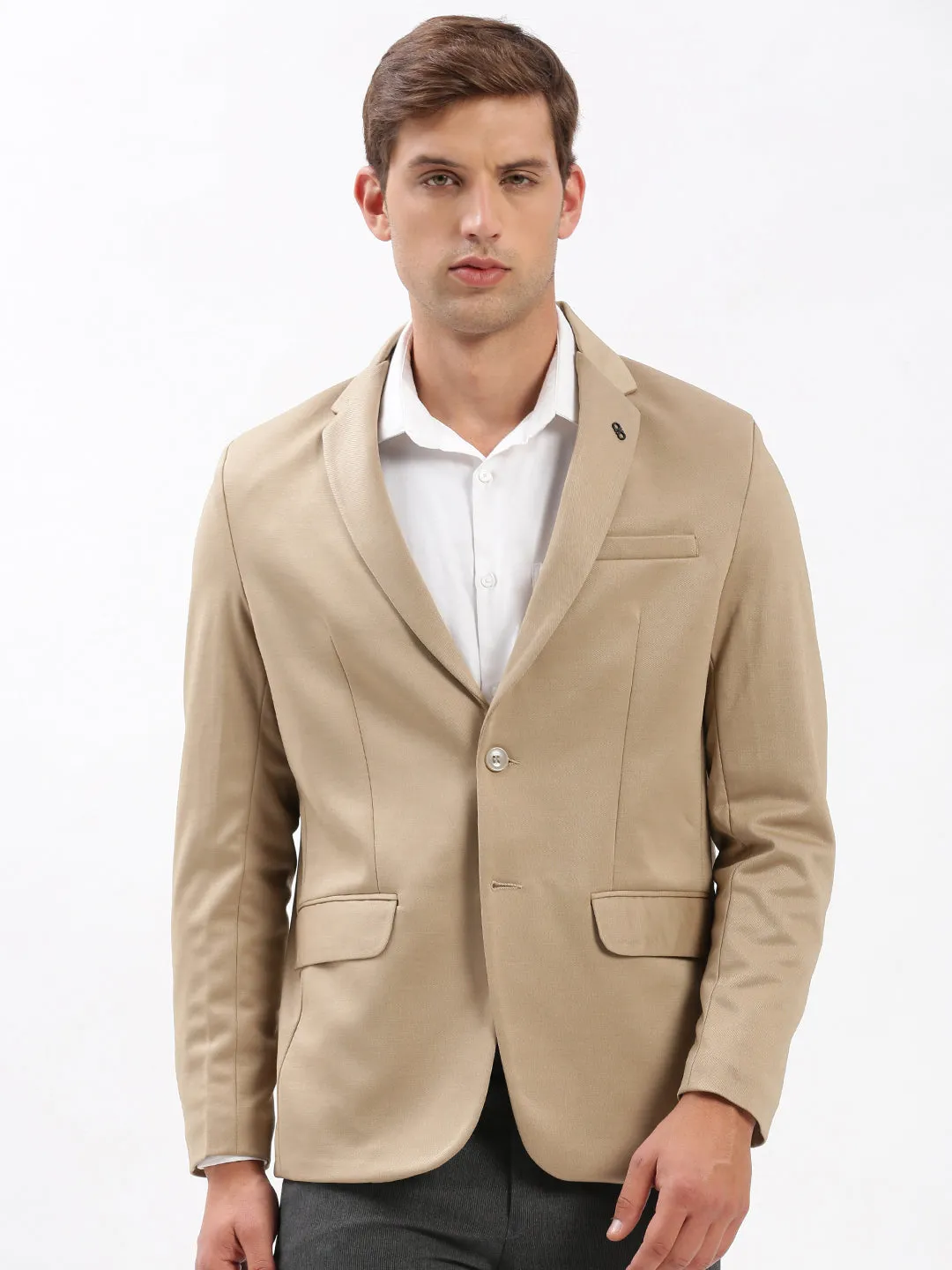 Classic Ribbed Cuffs 3-In-1 Set Men's Beige Notched Lapel Collar Slim-Fit Single Breasted Blazer