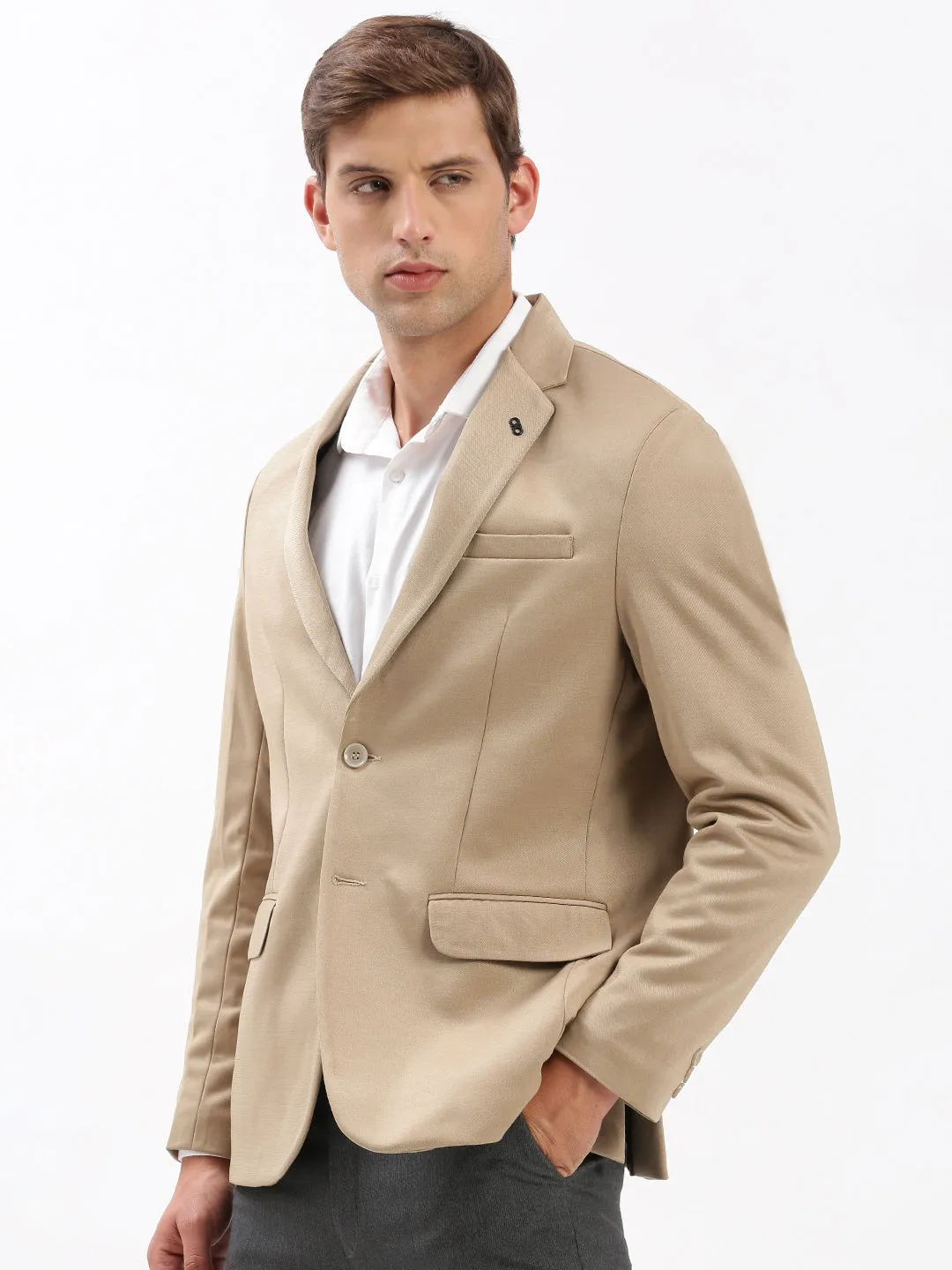 Men's Beige Notched Lapel Collar Slim-Fit Single Breasted Blazer Reversible Dual Layer Hiking Trail Outfit