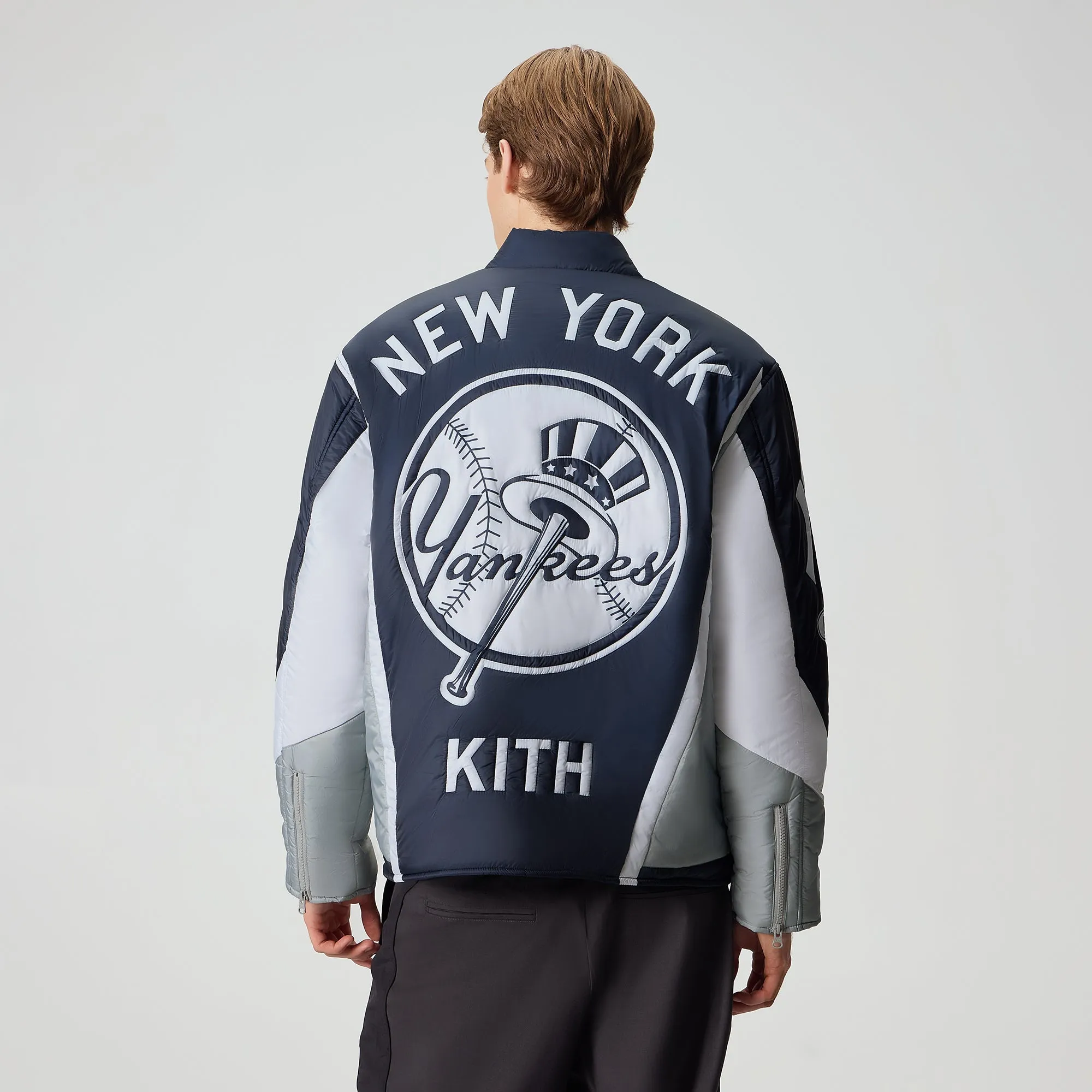 NoiseFreeMaterial Eco Friendly Dyed Fabric Kith for the New York Yankees Zip Brixton Puffed Shirt Jacket - Statue