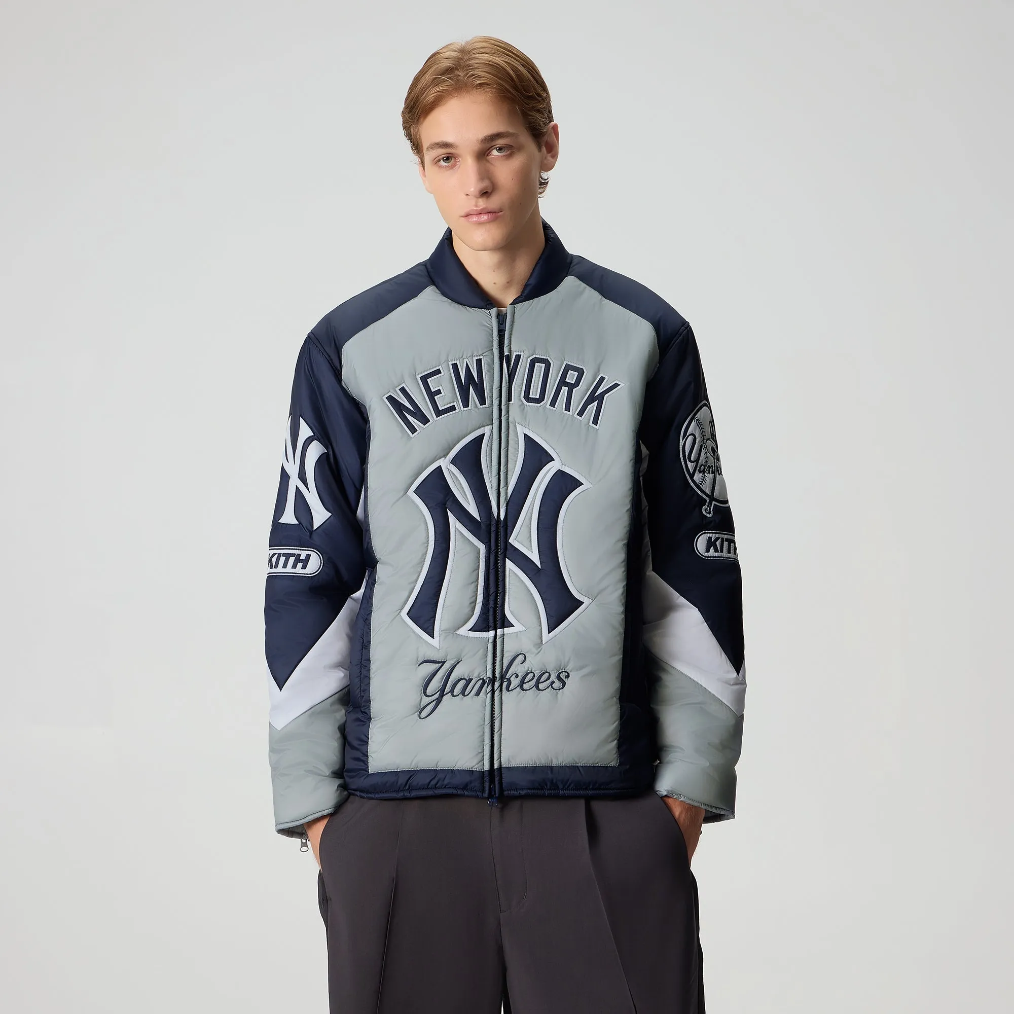 Removable Hood Kith for the New York Yankees Zip Brixton Puffed Shirt Jacket - Statue