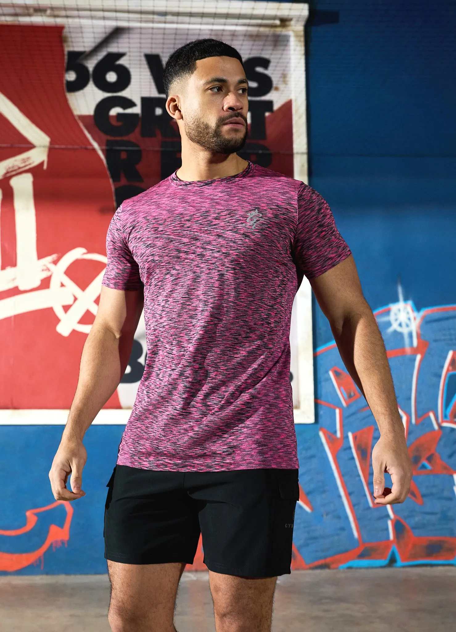 Skin Friendly Blends Gym King Seamless Space Dye Tee - Black/Pink