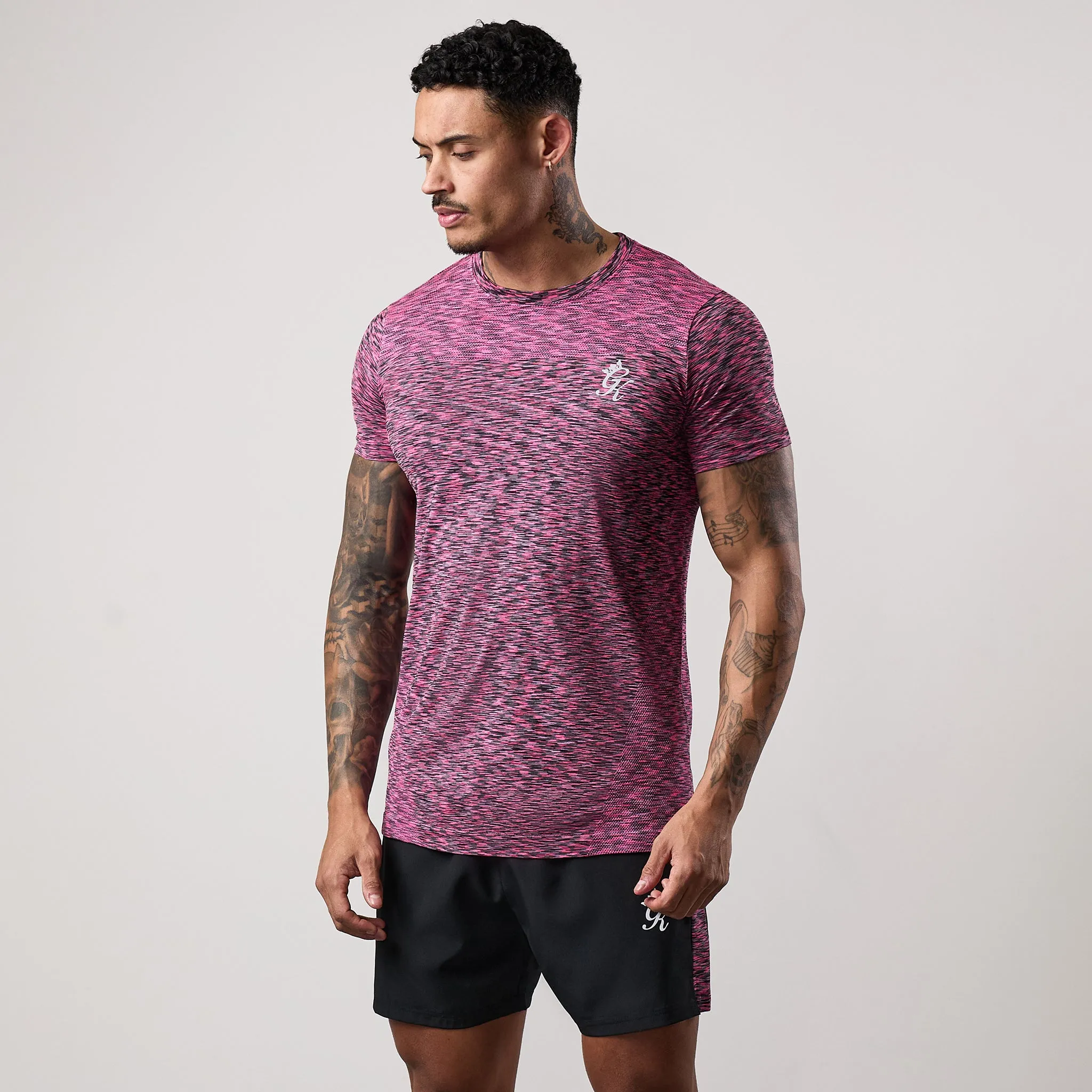 Street Smart Gym King Seamless Space Dye Tee - Black/Pink