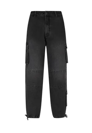 Urban Look Mens Drag Cargo Denim Trousers Jeans - Black