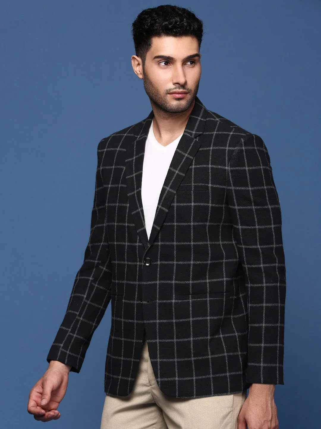 Men's Black Single Breasted Slim Fit Blazer Pattern Print