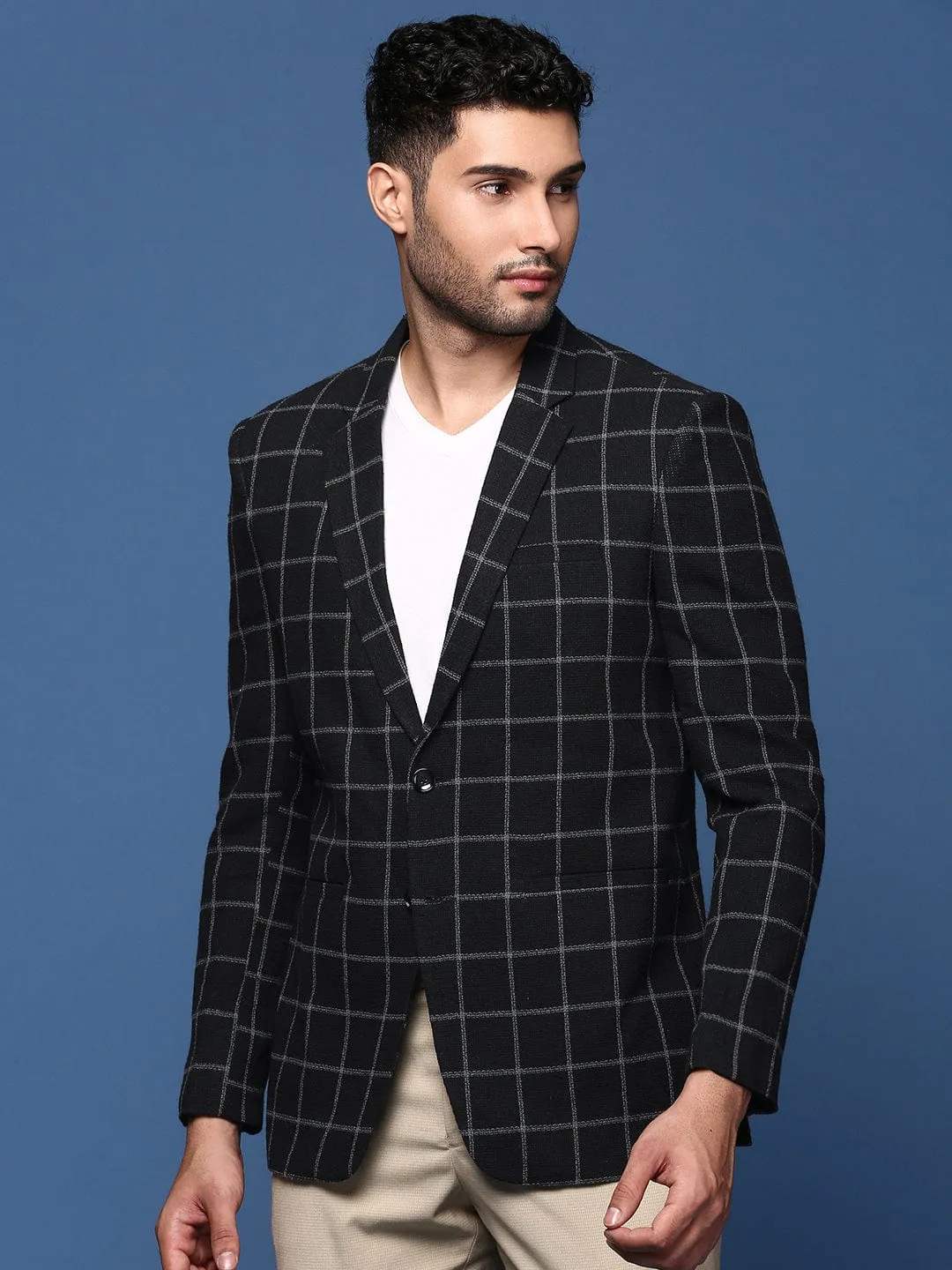 Men's Black Single Breasted Slim Fit Blazer Outdoor Activity