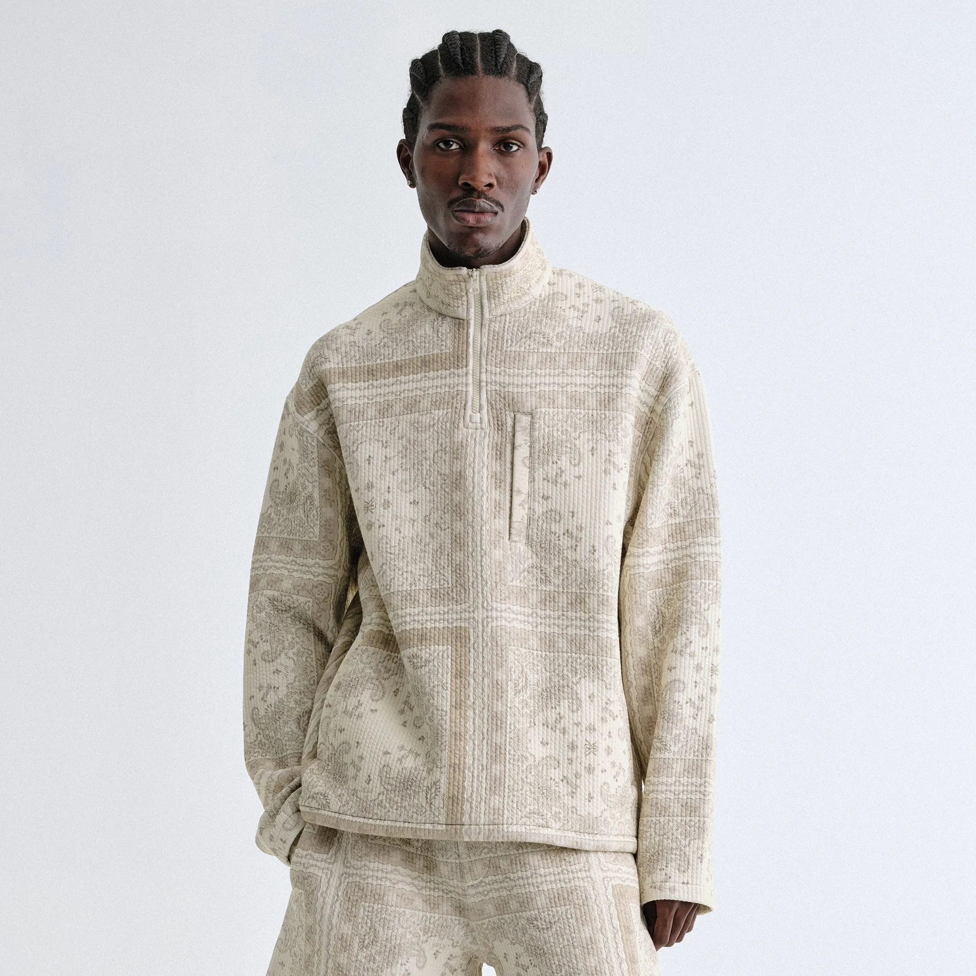 Kith Striped Interlock Claremont Quarter Zip - Canvas Contoured Silhouette