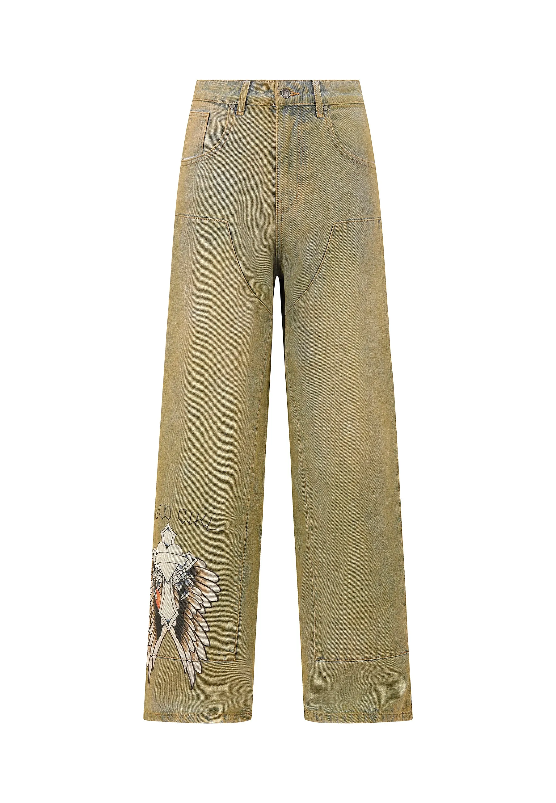 Smooth Style Active Comfort Mens Tattoo City Bleach Panel Jeans - Bleach