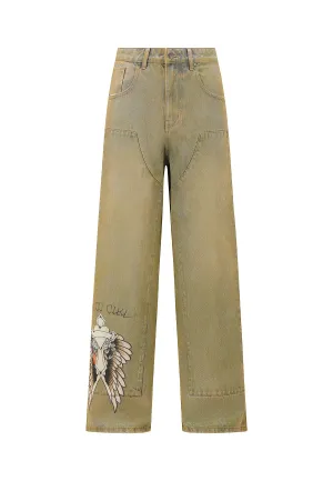 Casual Morning Stroll Minimalist Pocket Design Mens Tattoo City Bleach Panel Jeans - Bleach