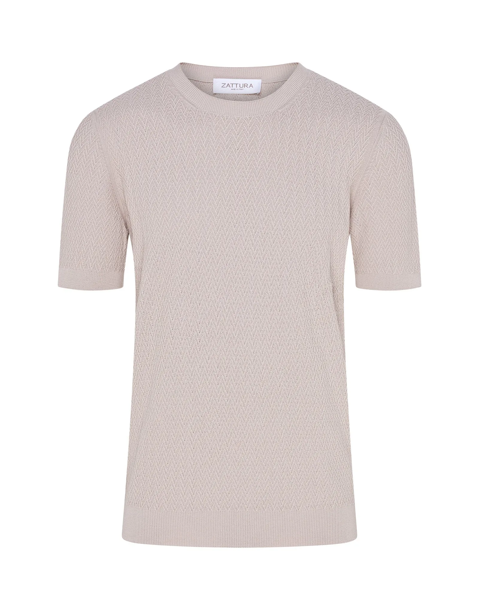 Zattura Short Sleeve Crew Neck Textured Knit T-shirt (Beige) Breathable Fit