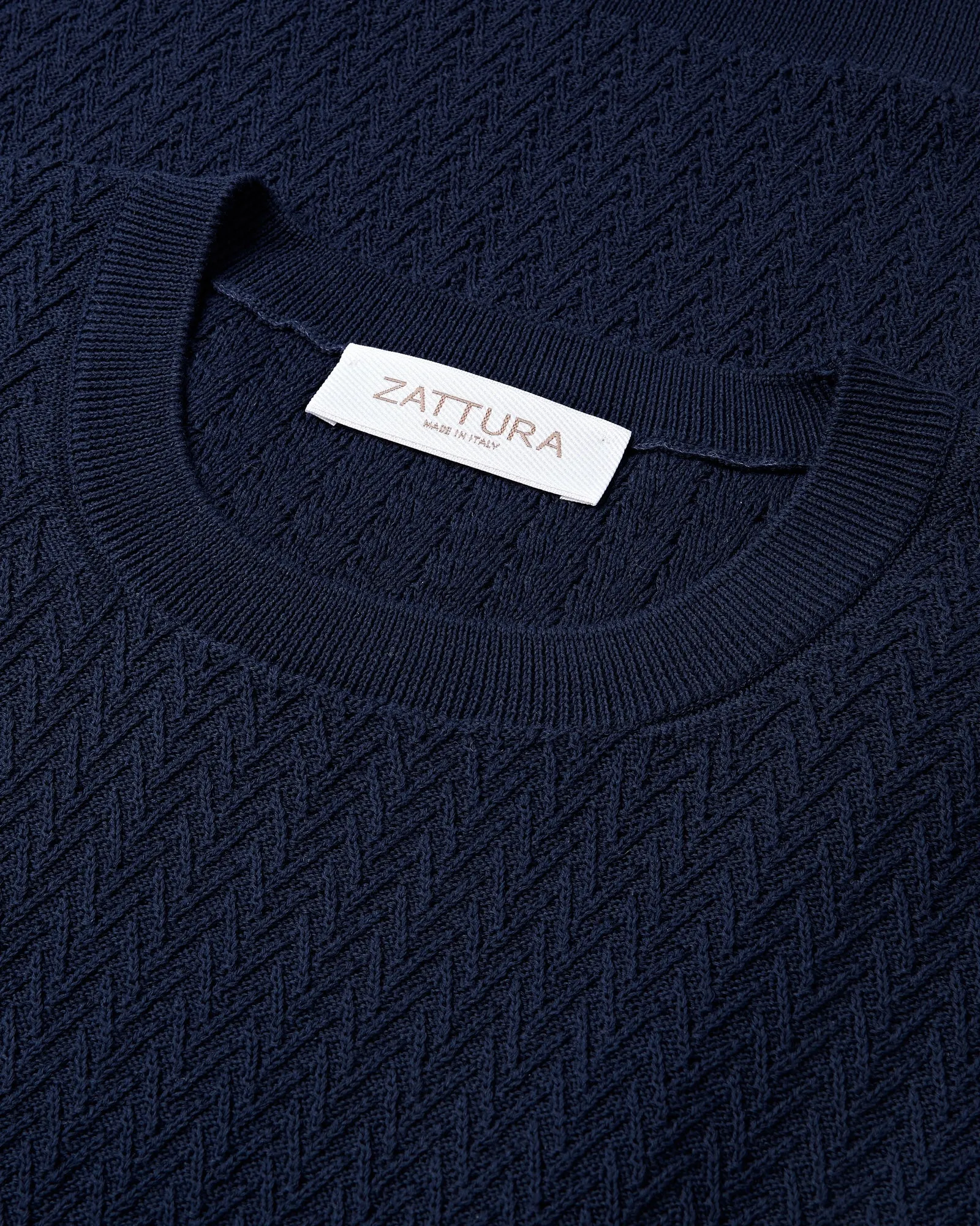 Stylish Wearable Zattura Short Sleeve Crew Neck Textured Knit T-shirt (Navy)