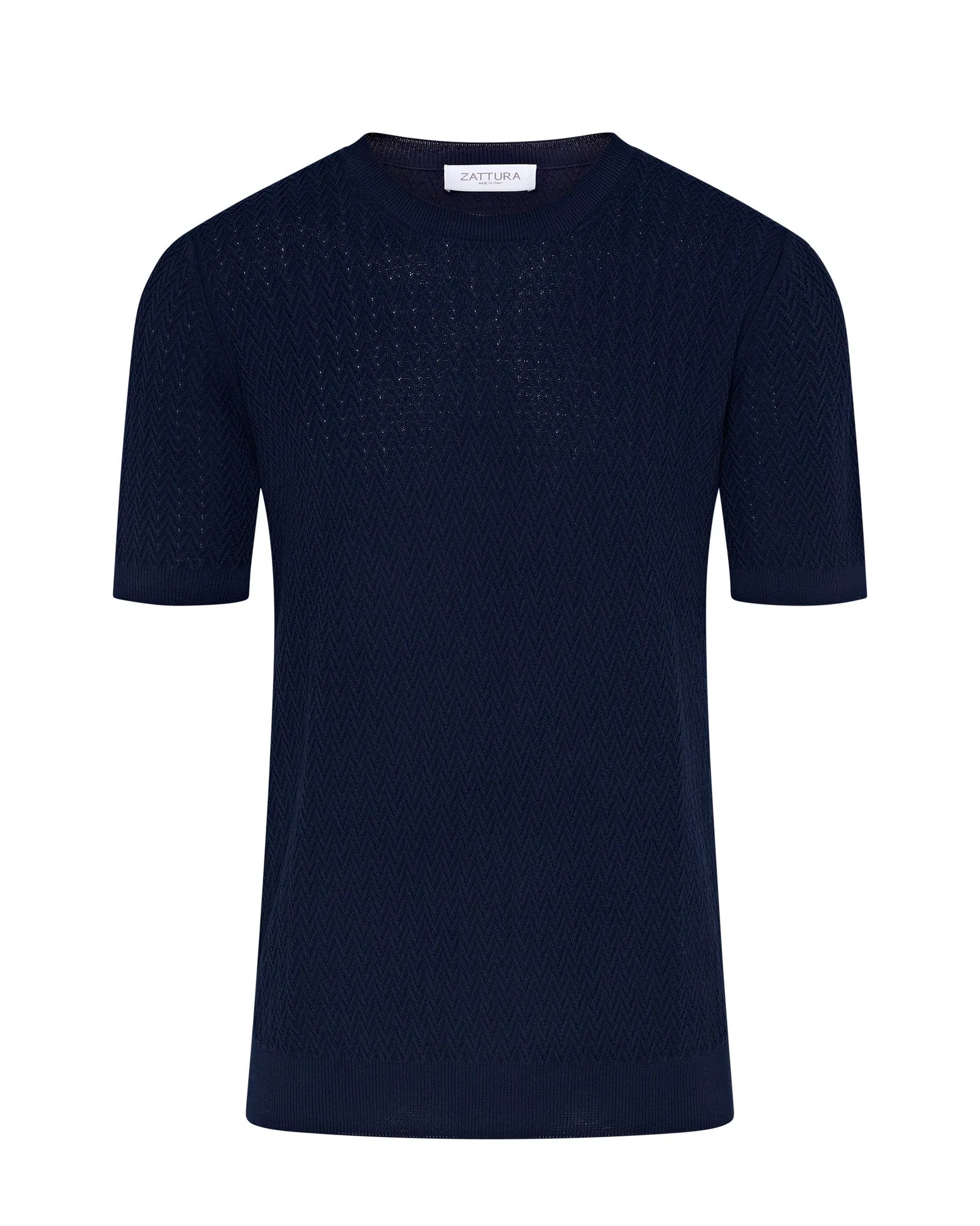 Zattura Short Sleeve Crew Neck Textured Knit T-shirt (Navy) Seasonal Must-Have