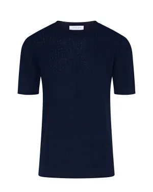 Zattura Short Sleeve Crew Neck Textured Knit T-shirt (Navy) Seasonal Must-Have