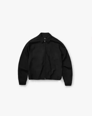 Simple Style sporty wear Zip Up Wool Overshirt - Jet Black
