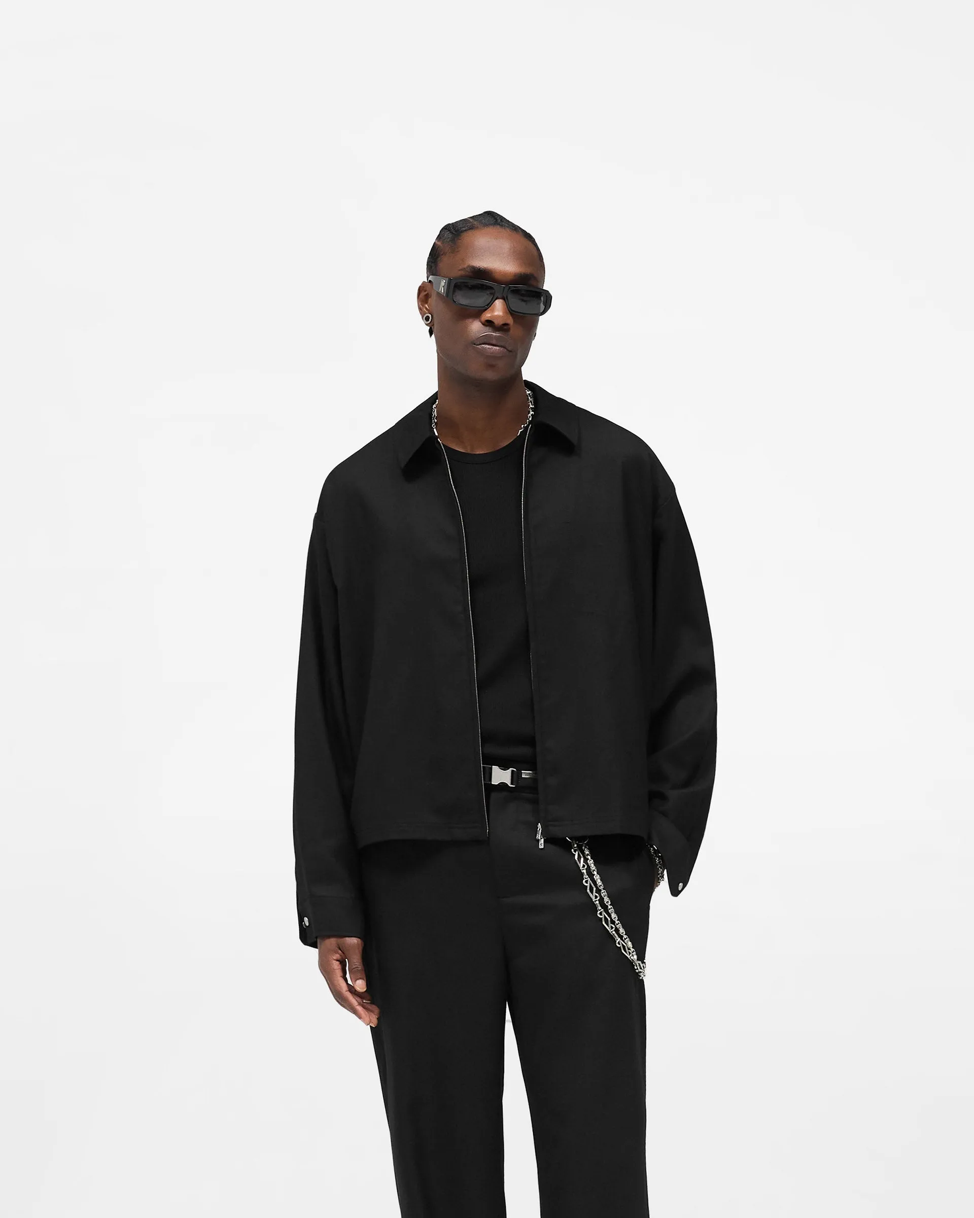 Anniversary Special tall size Zip Up Wool Overshirt - Jet Black